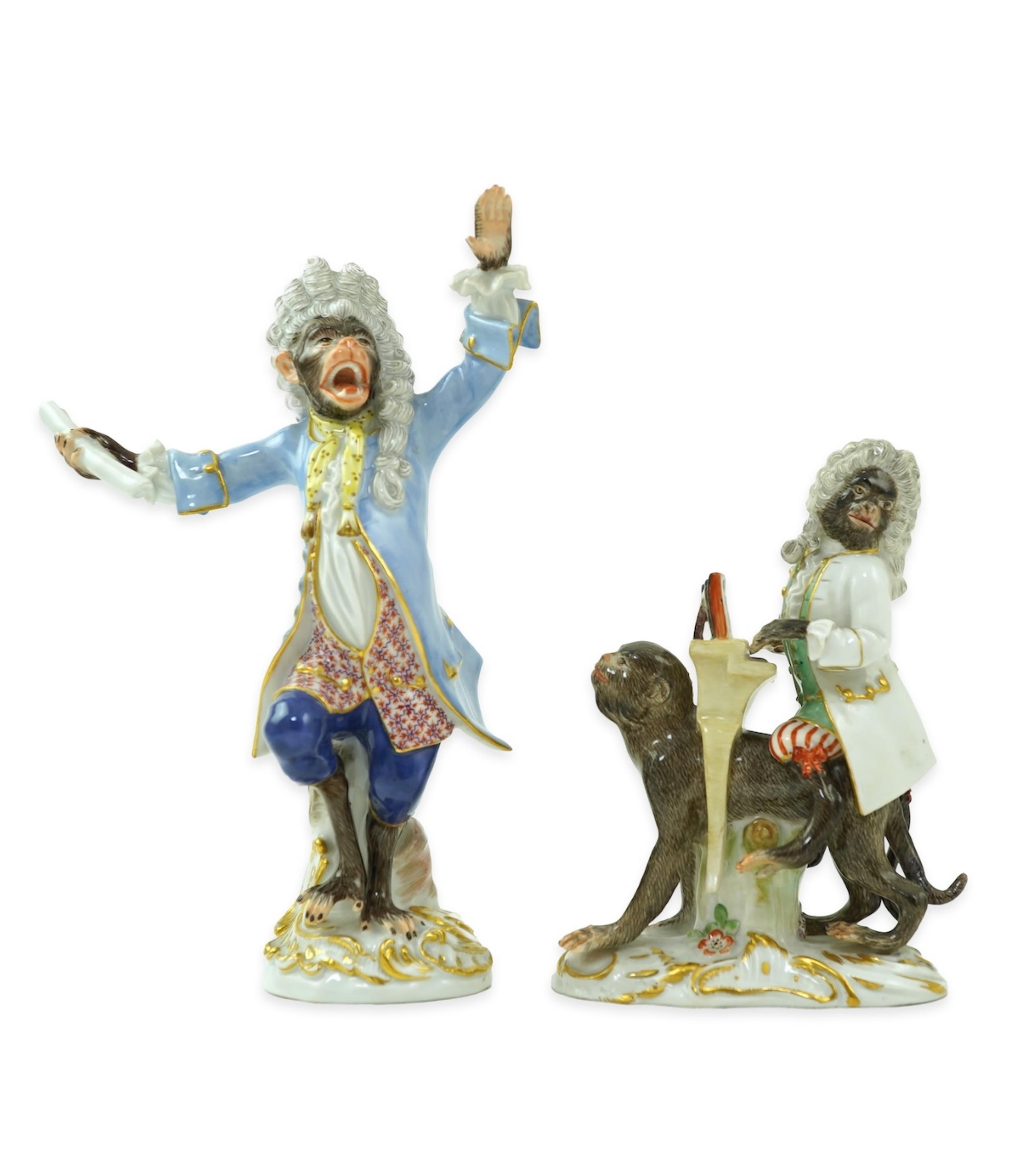 Two Meissen monkey band figures, 20th century